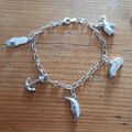 Sterlingsilber Charm Armband 925 gestempelt mit Charms Mond Sandale Auto 