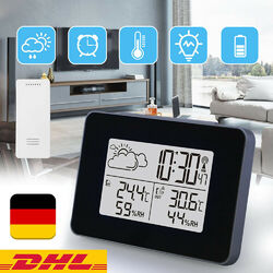 Funk Wetterstation Thermometer Hygrometer Barometer Innen Mit Außensensor Uhr DE