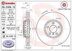 BREMBO 09.C406.13 Bremsscheibe Vorne Rechts für BMW 5 Touring (F11) 5 GT (F07)