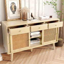 Sideboard Kommode Anrichte Highboard mit Schubladen Rattan Schubladenschrank DE