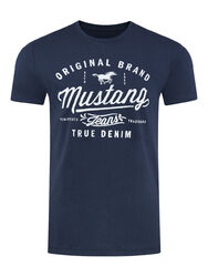 Mustang Herren T-Shirt Basic Print Rundhals Kurzarm Tee Shirt 100% Baumwolle NEU