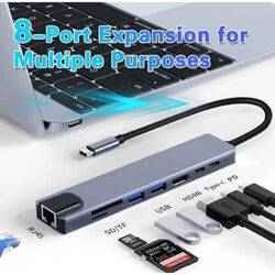 USB-C Hub 8in1 Adapter 4K HDMI USB 3.0 LAN RJ45 Ethernet Micro SD Kartenleser RF