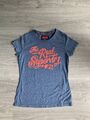 Superdry T-Shirt Damen M Blau Mit Rosa Schriftzug