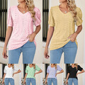 Bluse Tops Solide Tunika Pullover T-Shirts Hohl T-Shirt Kurzarm Sommer V- ▲R