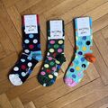 Happy Socks 3 Paar Big Dot Socken Größe 36-40 Lustige Bunte Socken UVP 36€