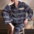 Herren Pyjama langarm Baumwolle Kariert Schlafanzug Hausanzug Nachtwäsche