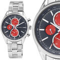 Herren Männer Quarz Uhr elegant Blau Rot Silber Datum Wochentag JW20167 JUST