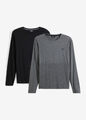 Neu 2er Pack Langarmshirts Gr. 64/66 (3XL) Schwarz+Grau Herren Shirt