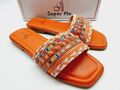 Pantoletten Damen Schuhe Party Strass Sandalen schwarz weiß Orange Gr.36-41