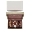 Esprit Damen Armbanduhr 3 Riemen Geschenkset verpackt ES106482003 braun cremeweiß 