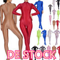 DE Damen Overall Einteilr Bodysuit Glänzend Catsuit Bodystockings Füße Dessous