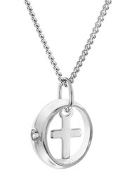 TRENDOR Schmuck Taufring-Anhänger mit Kreuz Weißgold 333/8K mit Silber-Halskette