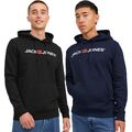 JACK & JONES Sweatshirt mit Kapuze Känguru-Tasche Markenprint Logo-Flag langarm