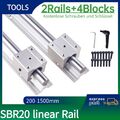 2x SBR20 200mm-4500mm Linearführung Linearwelle Rail + 4x SBR20UU Lagerblock