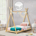 [en.casa] Kinderbett + Matratze 80x160cm Tipi Indianer Bett Holz Natur Bambus