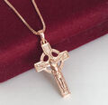 Damen Herren Halskette mit Kreuz Anhänger 750er Rosegold 18K vergoldet 50 cm Neu