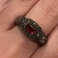 Judith Jack Granat Marcasit Sterlingsilber Ring Größe 7 3/4 Gothic Look