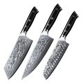 3tlg TURWHO Kochmesser Santoku Hackmesser Japanischer VG10 Damaststahl Messerset