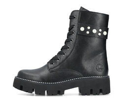 Rieker Damen Stiefel Slipper gefüttert Biker Boots Schnürstiefel mattschwarz