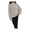 Damen Rollkragenpullover Vintage Strick Sweater Baumwolle Oversize Creme L XL