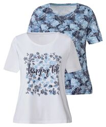 esmara Damen T-Shirt 2er Set mit Print Weiß / Dunkelblau - Gr. M (40/42)