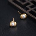 Silber 925 Ohrstecker Goldene Blütenknospe mit Perlen Damen Mädchen Ohrringe