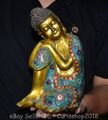 10" Old Chinese Bronze Cloisonne Gilt Buddhism Sleeping Buddha Statue Sculpture