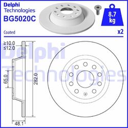 Delphi Bg5020C 2x Scheibenbremse für Audi Skoda VW Seat Q3 + A3 + Cabrio 00-22