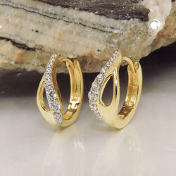 Elegante Ohrringe Creole Tropfen Zirkonia klar 375 Gold 9 Karat 13x5 mm