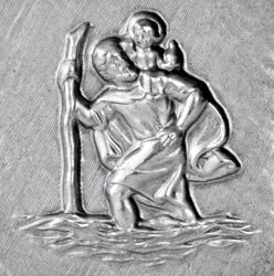 Heiliger Sankt Christophorus Schutzpatron Metallrelief 28 x 26 mm Christopherus