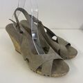 Graceland Sandalen Keilabsatz grau beige Wildleder Riemchen Sommer Größe 8 41