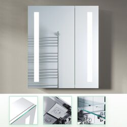 LED Spiegelschrank Edelstahl Badezimmerspiegel Steckdose Badschrank 2-türig 60cm