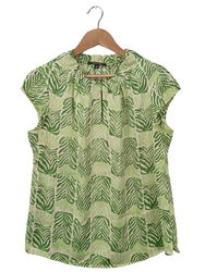 COMMA Schlupf-Bluse Damen Gr. DE 40 grün-weiß Casual-Look