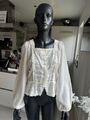 Beige Spitzen-Bluse mit Ballon-Ärmeln - Größe 42 **Vintage / Retro**