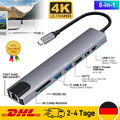 USB C Hub Multiport 8in1 Adapter 4K HDMI USB 3.0 Micro SD RJ45 Ethernet Netzwerk