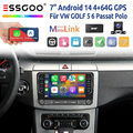 DAB+ Autoradio 4+64G Android14 Carplay Für Golf 5 6 Plus Passat Polo KAM GPS SWC