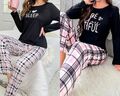 Pyjama Schlafanzug Damen Nachtwäsche Set Langarm Oberteil lange Hose