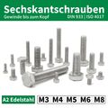 DIN 933 Sechskantschrauben M3 M4 M5 M6 M8 Edelstahl V2A VA A2 Maschinenschrauben