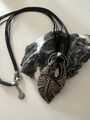 Damenkette Modeschmuck lange Kette schwarz antik silber Stein