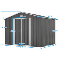 Geräteschuppen Gerätehaus Metall Pultdach Gartenhaus Satteldach Fundament XXXL✅Inkl. Fundament✅Flügeltüren ✅Verzinkt ✅ 300x252x191cm