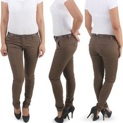 Damen Chino Skinny Röhrenjeans mit Gürtel Business Classic Slimfit Jeans Hose