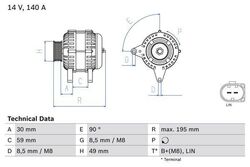 Bosch Generator 0986082250 für Audi Skoda VW Seat A3 + Cabrio + Sportback 09-22