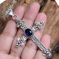 Blauer Tansanit Edelstein Kreuz Anhänger 925 Sterling Silber Weihnachtsschmuc...