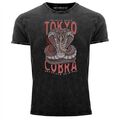 Neverless® Herren T-Shirt Vintage Shirt Printshirt Japan Kobra Print Motiv