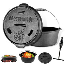 B-WAREN Dutch Oven Set Deckelheber BBQ Gusseisen Feuertopf Gusstopf Schmortopf