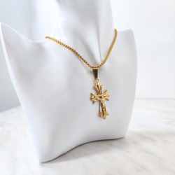 Halskette Kreuz Jesus Herren Damen 18 K vergoldet Edelstahl Gold Halskette Polie