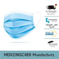 Medizinische OP Masken, Mundschutz, EU-Produkt Typ IIR 2R EN 14683 StaffelpreiseZertifizierte Ware in der EU produziert 14683:2019+AC