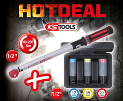 KS TOOLS Werkzeug Set Autoreifen, Drehmomentschlüssel 40-200Nm SlimPOWER Impact