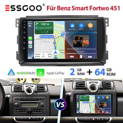 9" Autoradio Carplay Android 13 GPS NAVI 64G RDS Für Benz Smart Fortwo 451 05-10