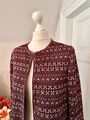 Esprit edler Long Blazer Gehrock Cardigan Strickjacke in Bordeaux/Weiß gemustert